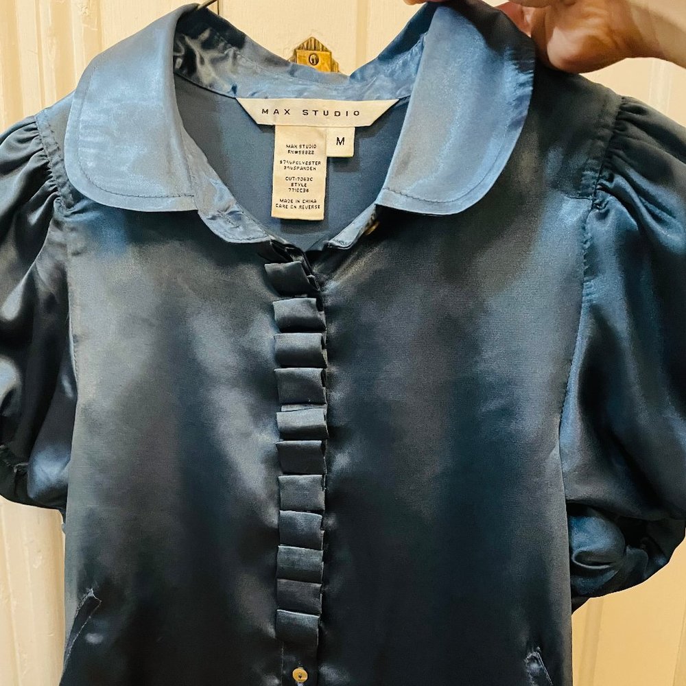 Max Studio Blue Grey Satin Blouse